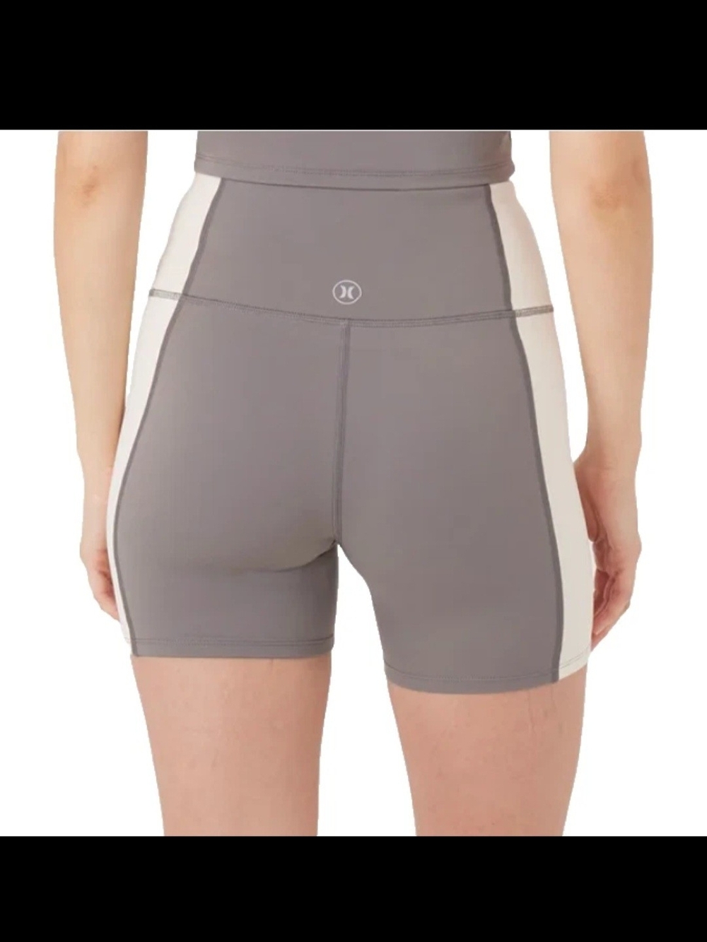 NWT Hurley  athletica High-Rise Gray Bike Shorts with Cream Side Panels
